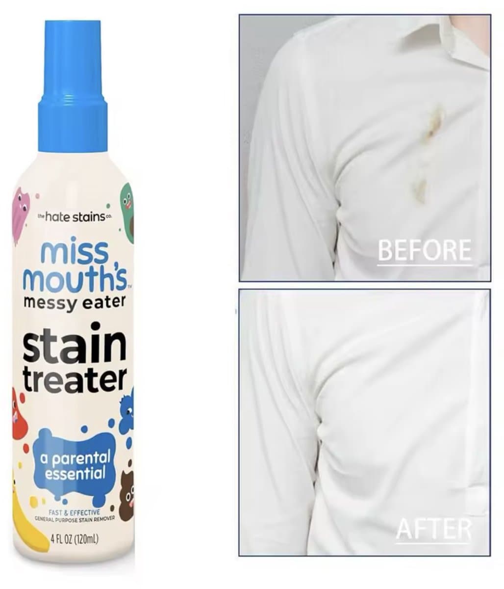 Vlek verwijderaar - Stain treater - Miss Mouth’s Vlekken spray voor Kleding en stoffen – Directe Vlek verwijderaar voor Wijn, Inkt, Voedsel, modder & Babyvlekken – Veilig voor Kinderen – Zonder Water – 120 ml – Geurloos & Fosfaatvrij — afbeelding 1