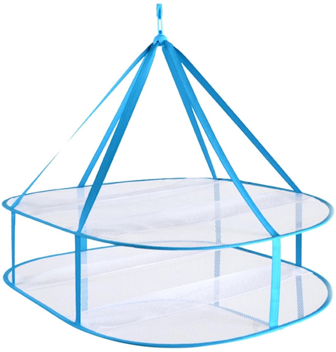 2-laags opvouwbaar droogrek van gaas, winddicht wasdroogrek, opvouwbaar droogrek van gaas voor ondergoed en sokken, universeel voor gebruik binnen en buiten (blauw, afmetingen: 30,7 x 24 x 23,6 inch) — afbeelding 1