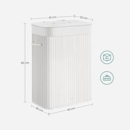 Wasmand - Bamboe Wasmand - Kledingmand - Wasopberger - Inklapbare Wasmand - Rieten Wasmand - Wit - 40 x 30 x 60 cm — thumbnail 2