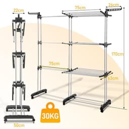 2-in-1 droogrek toren uittrekbaar 75-150 cm - Inklapbaar wasdroger met 4 niveaus en draaibare zijvleugels voor binnen en buiten — thumbnail 3