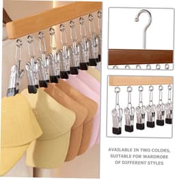 2 stuks - Droogrek - met 12 clips - Kledingrek met meerdere clips - Opbergrek - Hout - Droogrek - Geschikt voor sjaals, sokken en baseballpetten - Ruimtebesparend - Handige opbergruimte in de kast - 38 x 1,5 x 21 cm - Natuurlijk hout, bruin — thumbnail 5