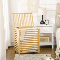Pugsdrly Wasmand van bamboe, uitneembare waszak, waterbestendig, naturel + beige — thumbnail 1
