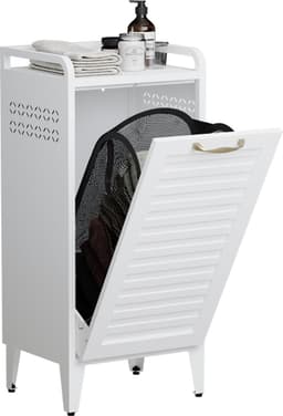 Furnstar Wasmand - Wasverzamelaar met Afneembare Waszak - Wasbox - Metalen Frame van Hoogwaardig Staal - 42 x 35 x 93 cm - Wit — thumbnail 1