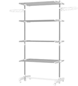 Pugsdrly Mobiele droogrek met wieltjes, 4 niveaus, opvouwbaar, roestvrij staal, wit+zilver, 142 x 55 x 172 cm — thumbnail 5