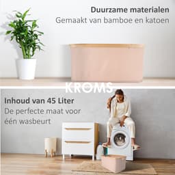 KROMS Wasmand opvouwbaar - Zand - 45L - Laundry basket - Heupwasmand - Opvouwbare wasmand - Opbergmand — thumbnail 5