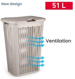 Wasmand Ventilation - met deksel - 2x stuks - zwart en beige - 50 liter - 61 x 43 cm — thumbnail 4