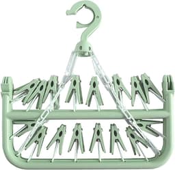 Opvouwbaar hangend kledingrek met 32 klemmen - kleerhangers - kleerhangers kunststof - Multifunctioneel windbestendig droogrek - Droogrek voor sokken en ondergoed - Huishoudelijk plastic kledingdroogrek - Hangend droogrek - groen — thumbnail 3