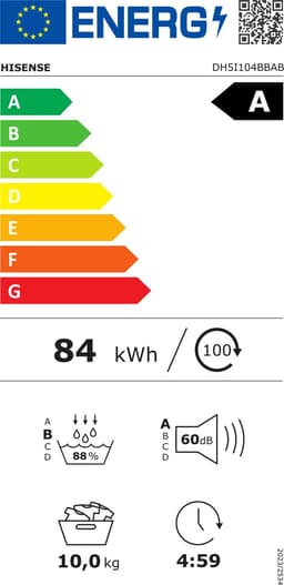 Hisense DH5I104BBAB - Wasdroger - 10 kg - Zwart - Warmtepomp - Vrijstaand - Energieklasse A - Auto Dry - iCare - iDry - Trommelverlichting - ConnectLife - TouchScreen - Stoom functie - Anti Kreuk — thumbnail 2