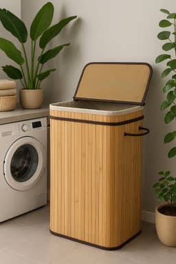 Ceruzo Bamboe Wasmand 72L – Wassorteerder met Klapdeksel – Wasbare Binnenzak –H60 cm — thumbnail 5