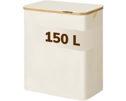 ACAZA Wasmand 3 vakken - Wasmand Met Deksel - 150 L - Bamboe - 60x 38,5 x 70,5 cm - Beige