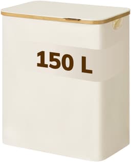 ACAZA Wasmand 3 vakken - Wasmand Met Deksel - 150 L - Bamboe - 60x 38,5 x 70,5 cm - Beige — thumbnail 1
