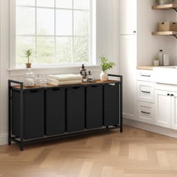 VASAGLE BLH501B01 - Wasmand met 5 Vakken - Afneembare Waszakken - Met Opbergrek en Metalen Frame — thumbnail 4