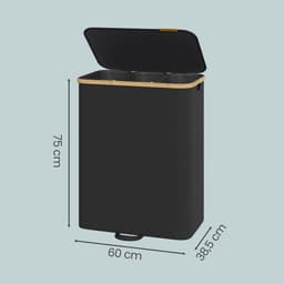 SONGMICS - Wasmand - Wasmand met Deksel - 3 Vakken - Uitneembare Waszak - 170 Liter Capaciteit — thumbnail 2