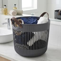 KADAX grote opbergmand 45 x 38 cm, organizer voor wasgoed, speelgoed, dekens, speelgoedmand met handvatten, wasmand, plastic dekenmand (antraciet) — thumbnail 4