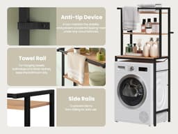 MakkelijkMooi Wasmachine Kast Zwart/Bruin - Opbergkast Badkamer&Toilet - Stellingkast Metaal - Wasmachine Ombouw - 162 x 67 x 40 — thumbnail 2