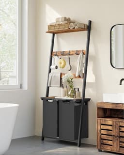 Jessi Store - Wasmand - Wassorteerder - Wasgoedopberger - Met handdoekladder - 2 vakken totaal 92L - Met opbergplank - 73x33x177cm — thumbnail 3