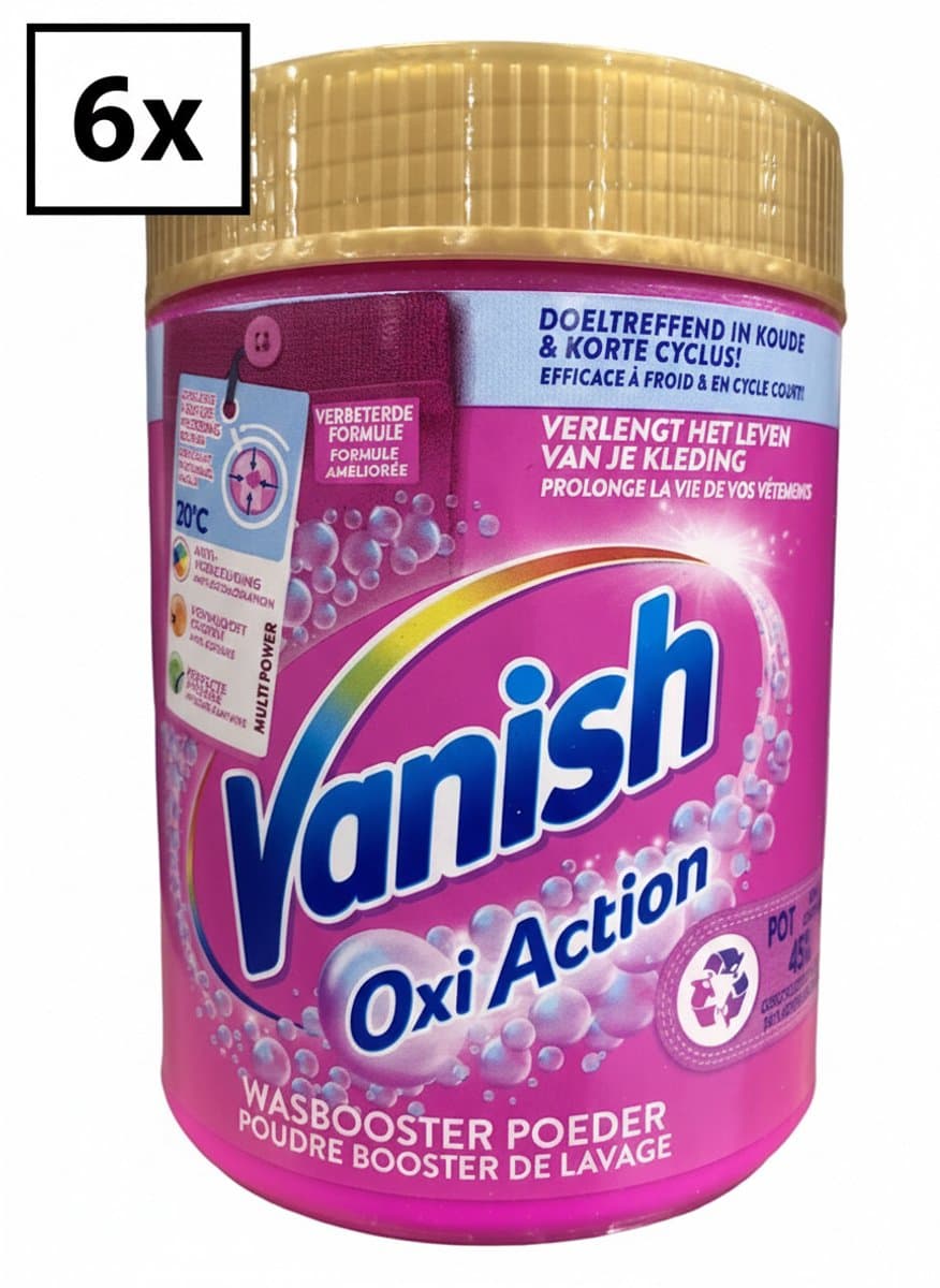 Vanish Oxi Action Was Booster Pink – Vlekverwijderaar Poeder – Krachtige Oxi-Reiniging – Voor Gekleurde Was – 6 × 530 g — afbeelding 1