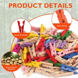 120 Houten Waslijnklemmen met 50 Meter Touw - Kleine Houten Knijpers voor Foto's en Decoratie — thumbnail 2