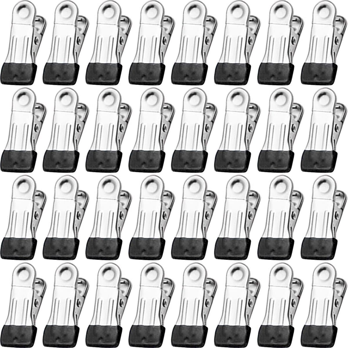 32x Zwarte Roestvrijstalen Wasknijpers - Zware Kledingclips voor Buiten en Binnen — afbeelding 1