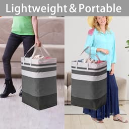 Heupwasmand-Opvouwbare Wasmand-Set van 2 grote wasmanden - Waterdichte opvouwbare wasmanden - Geschikt voor kamers, slaapkamers, badkamers en studentenkamers - Waszakken voor opslag en organisatie - Grijs - 75 liter — thumbnail 3