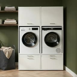 Washcab® Wasmachine Kast - Wasmachine Verhoger - Wasmachine Ombouw - Met lade - Wit - Duo Set High 1 — thumbnail 2
