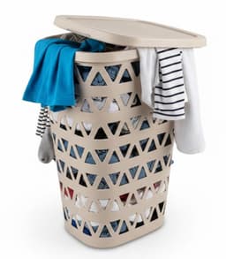 Curver Wasmand met deksel - 2x - ventilatiegaatjes - beige - kunststof - 55 ltr - 42 x 34 x 60 cm — thumbnail 3