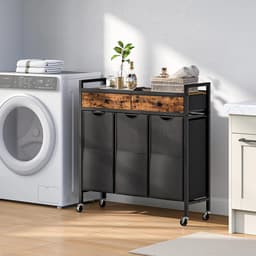 Wasmand met 3 Compartimenten - Laundry Hamper - Waswagen met Lades - Verrijdbaar - Met Opbergrek — thumbnail 5