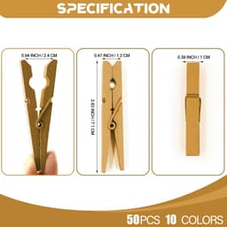 Gekleurde Houten Knijpers - Knutsel Spullen - Foto's Ophangen - Natuurlijk Materiaal - 7.4 cm Lengte - Goud — thumbnail 5