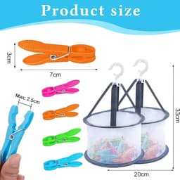 Wasknijpers - met droogmandje - zes stuks van elke kleur: groen, blauw, oranje en roze. — thumbnail 5
