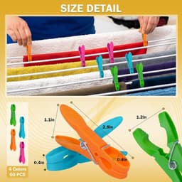 Wasknijpers-wasknijpers kunststof-Verpakking van 60 wasknijpers - Stevige plastic wasknijpers - Voor waslijnen - Wasknijpers met duurzame veren - Roestbestendig - 4 kleuren - 7,5 x 3,8 cm — thumbnail 3