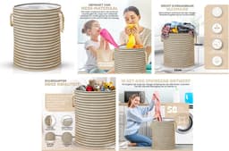 Terra - Wasmand - Wasmand Inklapbaar - Opvouwbare Wasmanden - 35 cm x 40 cm - Stijlvolle en Ruimtebesparende Wasmand voor Optimale Wasorganisatie - Engelse Stijl Wasmanden - Licht - Donkergrijs met Beige Strepen — thumbnail 5