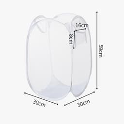 Waszak - Opvouwbaar - 30 X 30 X 58 Cm - Wasmand - Wassorteerder - Laundry Bag - Waszak Groot - Waszakken Voor Wasgoed - Waszakjes Groot - Waszakken - Waszakje Lingerie - Wasnet - Wit — thumbnail 2