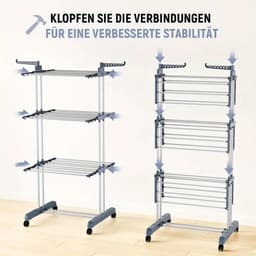 Opvouwbare Metalen Kapstok met Wielen, stevig 4 layers, Zijvleugels,Huge capaciteit Droogrek voor Binnen en Buiten, Uitschuifbare Kledinghouder Kledingstang, grijs — thumbnail 5