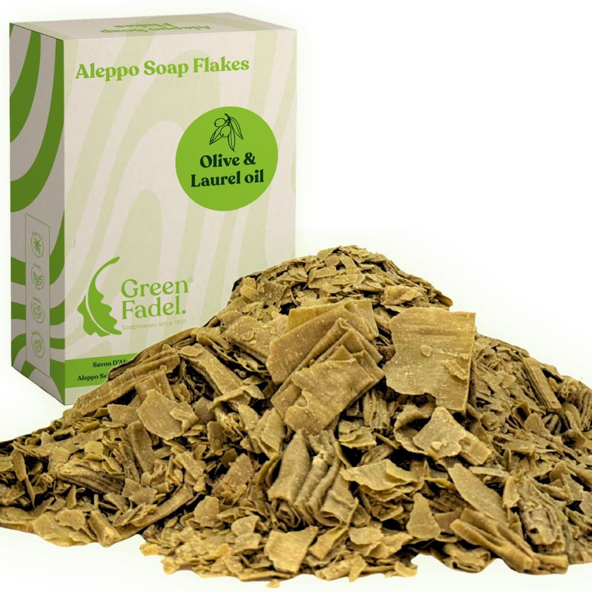 GREEN FADEL Aleppo Zeepvlokken - Olijfolie & Laurierolie - Natuurlijke - voor Machine & Handwas 500g — afbeelding 1