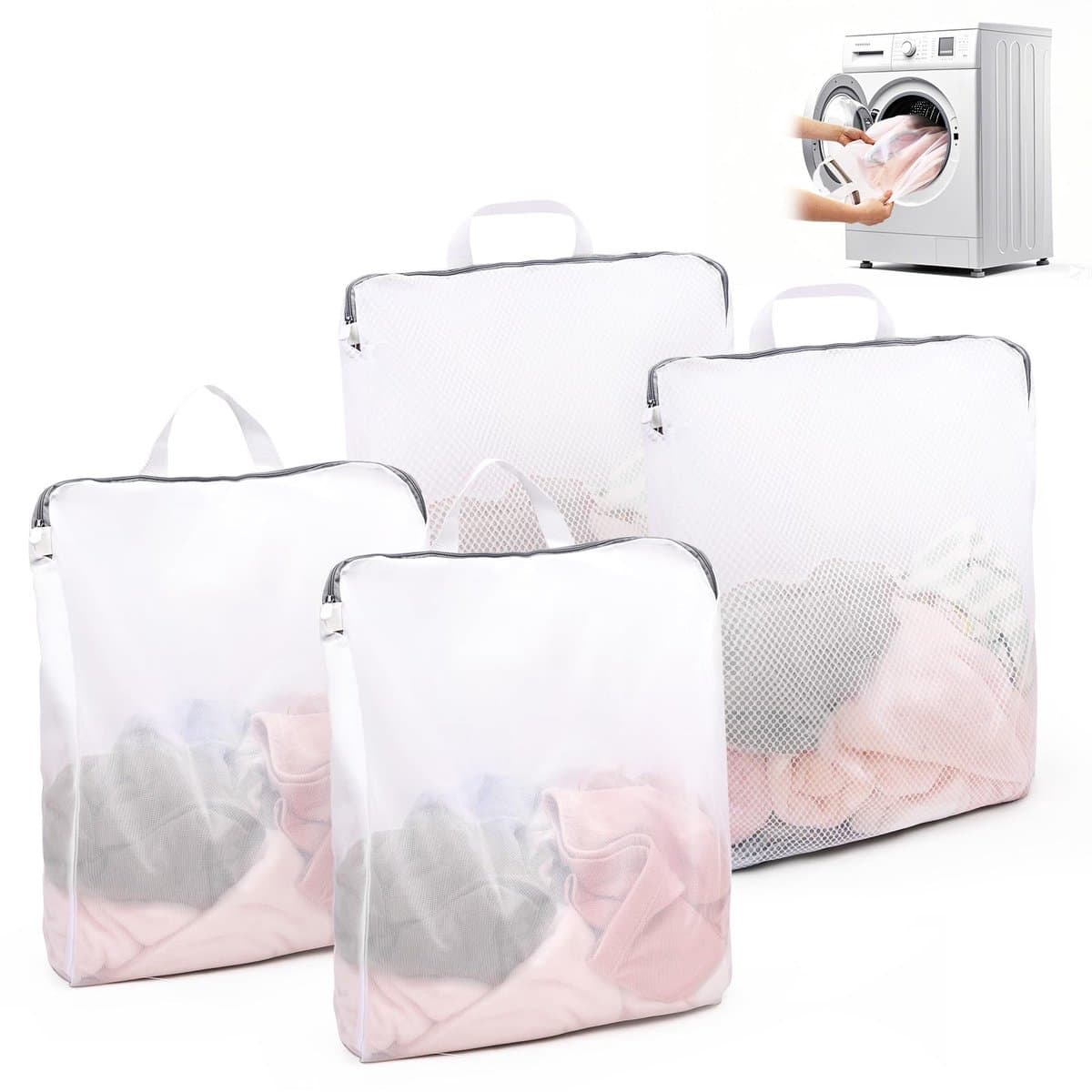Unyqoos® Herbruikbare wasnetten set van 4 voor delicate kledingstukken met handvat en twee stijlen, 50 x 60 cm — afbeelding 1
