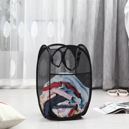 Opvouwbare wasmand - 60 x 36 cm - Wasmand - Mesh - Ademend - Duurzaam - Wassorteerder - Wasbox - Kledingorganizer - Mesh pop-up wasmand met draagbare, duurzame handgreep - voor opslag - Wasmand - Wasmand voor vuile was - Opbergmand - Zwart - Draa — thumbnail 3