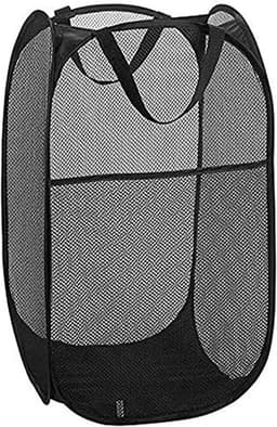 Opvouwbare wasmand - 60 x 36 cm - Wasmand - Mesh - Ademend - Duurzaam - Wassorteerder - Wasbox - Kledingorganizer - Mesh pop-up wasmand met draagbare, duurzame handgreep - voor opslag - Wasmand - Wasmand voor vuile was - Opbergmand - Zwart - Draa — thumbnail 1