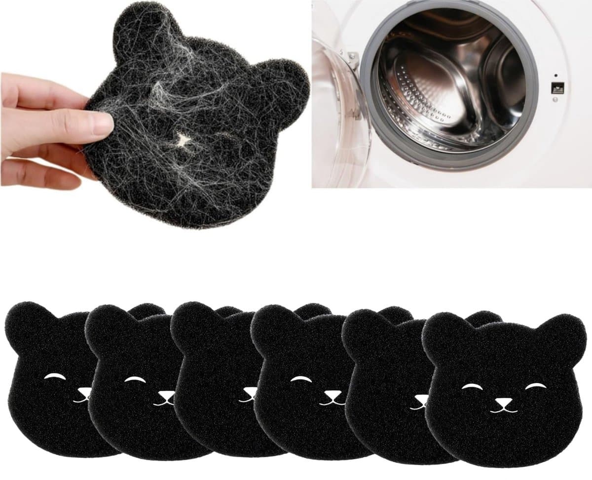 6 stuks - Wasspons Huisdier - Haarverwijderaar Wasmachine - Herbruikbaar & Efficiënt - Katten- & Hondenhaar Verwijderaar voor Wasmachine en Droger - Anti Pluis & Haaropvang(zwart) — afbeelding 1