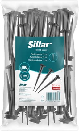 Sillar, grondankers, 17 cm, voor geotextiel, gaas, folie, UV-bestendig, stabiel en duurzaam, PP-kunststof, sterke tuinankers voor geotextiel, 100 stuks — thumbnail 1