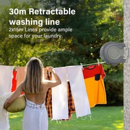 30m Outdoor Heavy Duty Retractable Double Clotheslines Wall Mounted Extendable Drying Line for Drying Room Grey — thumbnail 5