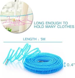 2 stuks- waslijndraad- 5M - Drooglijn voor buiten - Kleding en lakens drogen- weerbestendig - kunststof-Roze en blauw- Ruimtebesparend-Geen ponsen nodig — thumbnail 2
