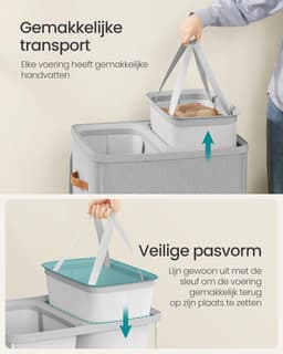 Wasmand - 2 Compartimenten - 170L Inhoud - Grijs - 56x40x75 — thumbnail 4