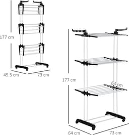 4-Lagen Kledingrek, Ruimtebesparend Kledingrek met Wielen, Kledingrek voor op de Toren Foldable Droogrek voor Balkon, Terras en Badkamer — thumbnail 2