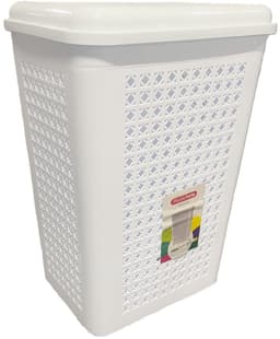 Plasticforte Wasmand met deksel - 50 liter - wit - kunststof - 41x31x61 cm — thumbnail 3
