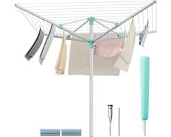 Songmics - Droogrek in hoogte verstelbaar 50 m waslijn voor 5 wasmachineladingen outdoor tuin met bodemhuls wasknijpers zilver-groen — afbeelding 1