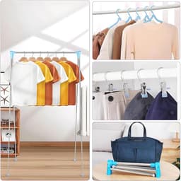 - Inklapbaar Wasrek van Roestvrij Staal | Verstelbaar van 34 tot 70 cm | Met 4 Klapbeugels, 4 Wasknijpers en Draagtas | Draagbaar Wasrek voor Camping, Balkon en Hotel | Blauw | Opvouwbaar en Draagbaar — thumbnail 3