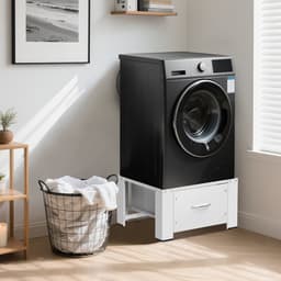 Wasmachine opbouwmeubel met lade - 32.5 cm hoog - Wasmachine Verhoger - Wasmachine Sokkel - Wit — thumbnail 4