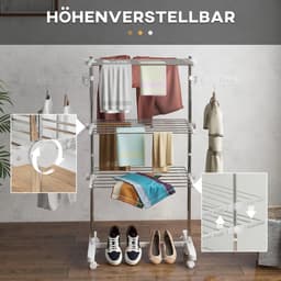 Pugsdrly Mobiele droogrek, wasdroger, 3 niveaus, inklapbaar, zilver + wit — thumbnail 3