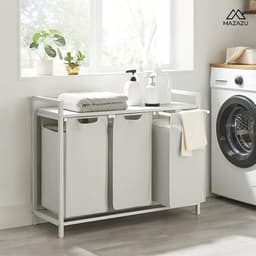 MIRA Home - Wasmand - Waszak - Wassorteerder - 3 vakken - Wit - 92.5x33x72 — thumbnail 3
