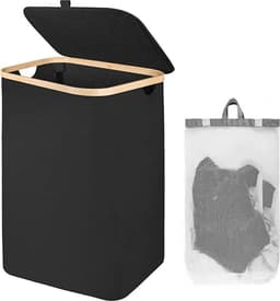 Huishoudmand voor vuile kleren met deksel Grote opbergmand voor vuile kleren Oxford-doek Opvouwbare mand voor vuile kleren Wasmand Opbergdozen, Wasemmer met Uitneembare Waszakken, Wasmanden Wasbox Smal, Zwart — thumbnail 1
